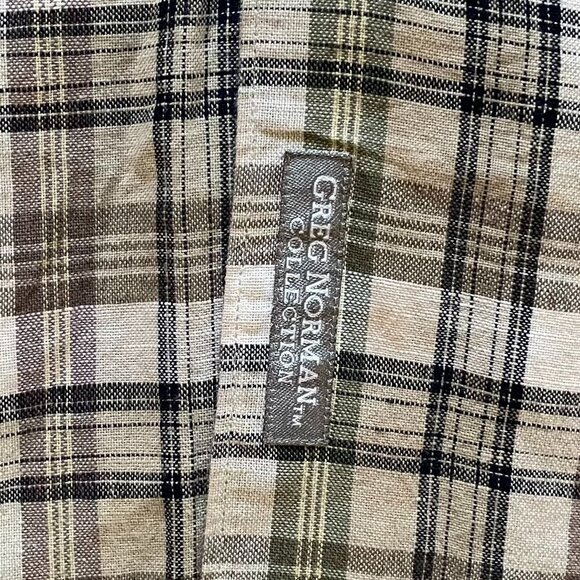 Greg Norman Plaid Linen Short Sleeve Button Down Shirt Men’s Size L - Picture 5 of 7